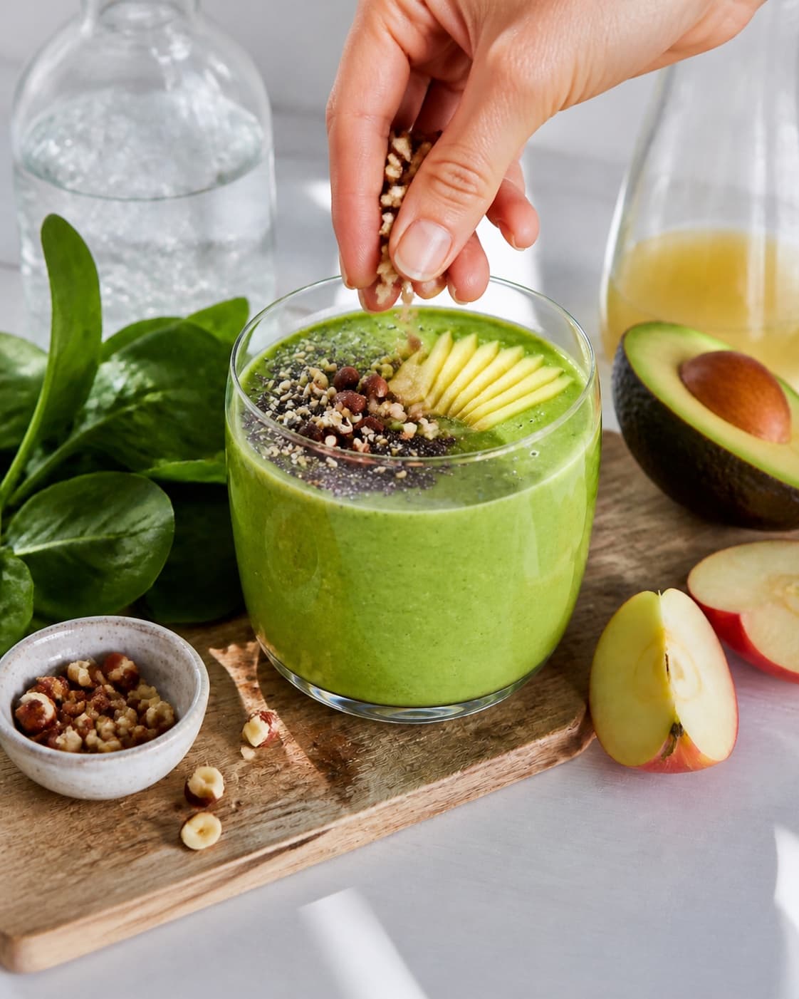 The flavour balance of greenie med spinat og avokado being adjusted under tilberedningen af greenie med spinat og avokado