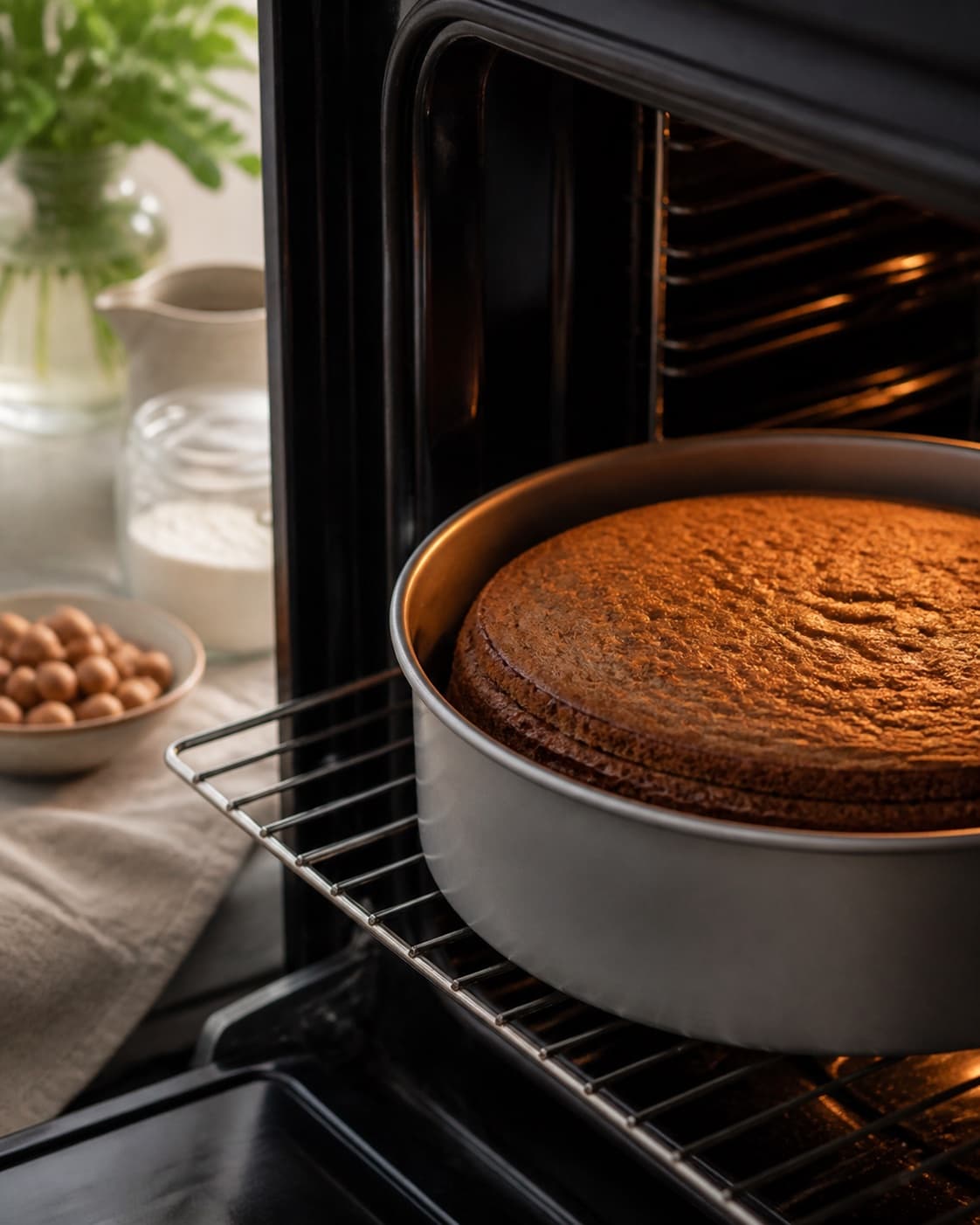 rugbrødslagkage med kaffeganache baking until golden with a visibly set centre under tilberedningen af rugbrødslagkage med kaffeganache
