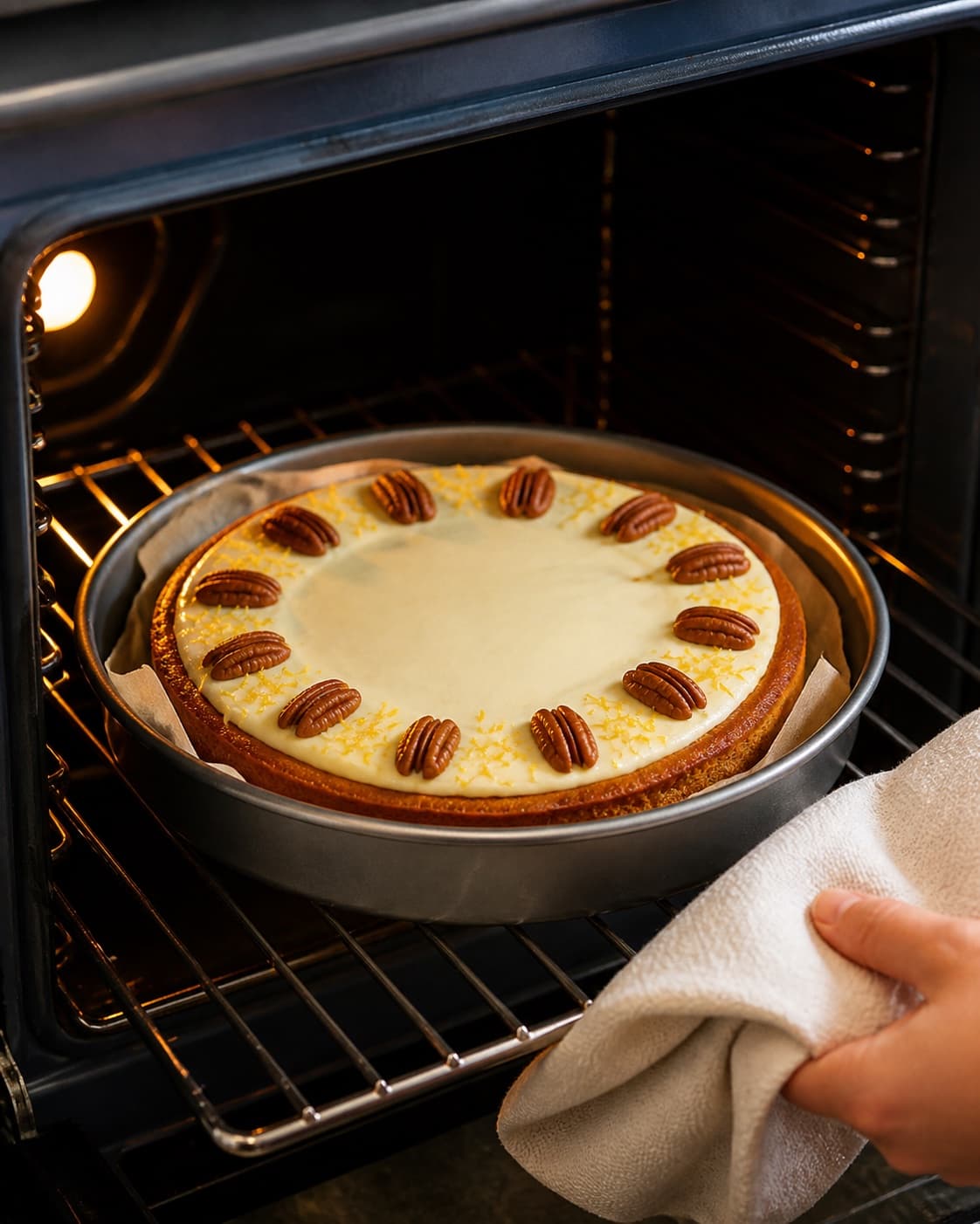 græskarkage med creamcheese baking until golden with a visibly set centre under tilberedningen af græskarkage med creamcheese