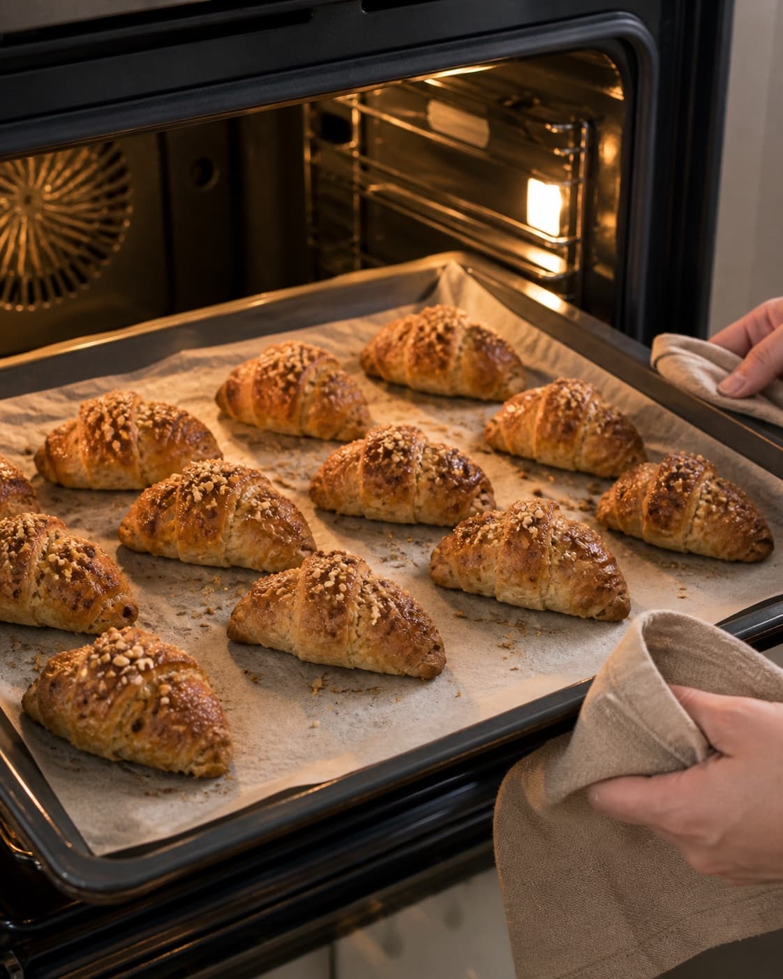 kærnemælkshorn med æble og marcipan baking until golden with a visibly set centre under tilberedningen af kærnemælkshorn med æble og marcipan