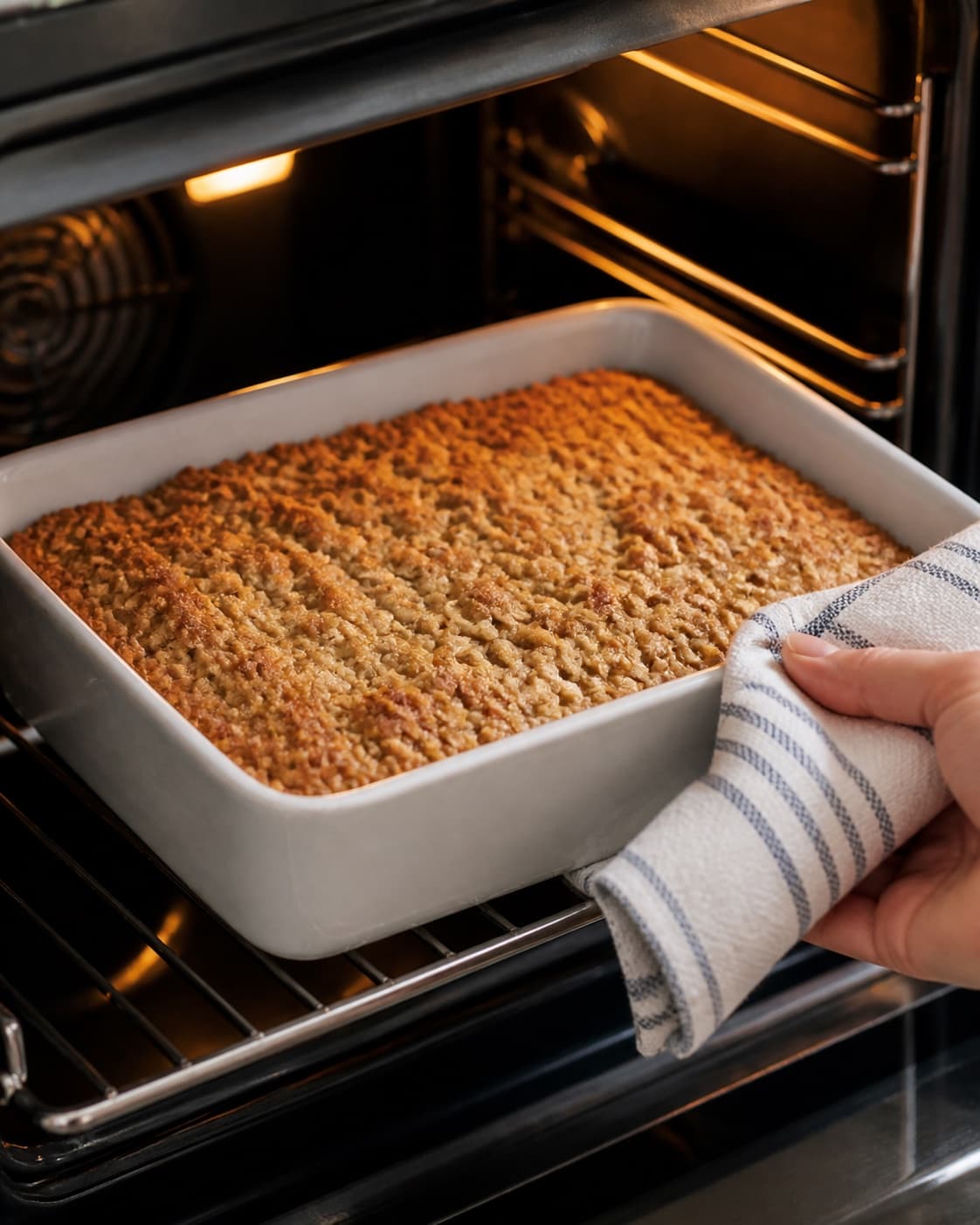 bagt grød med æble og hvid chokolade baking until golden with a visibly set centre under tilberedningen af bagt grød med æble og hvid chokolade