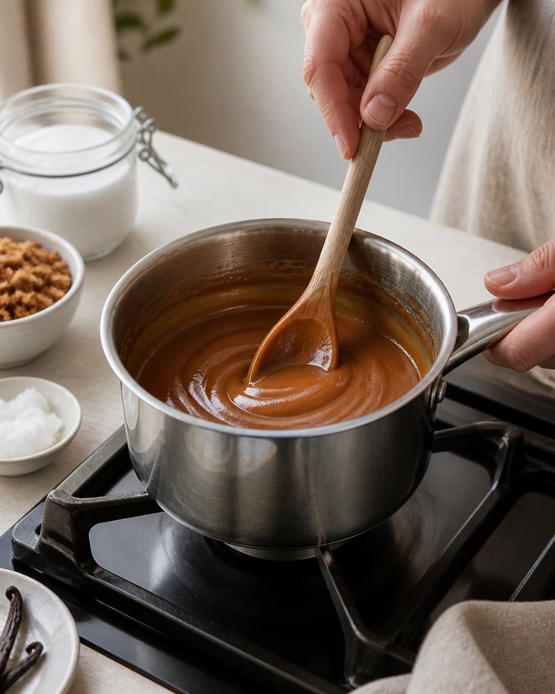 vegansk karamelsauce på 10 minutter simmering to a glossy even consistency under tilberedningen af vegansk karamelsauce på 10 minutter