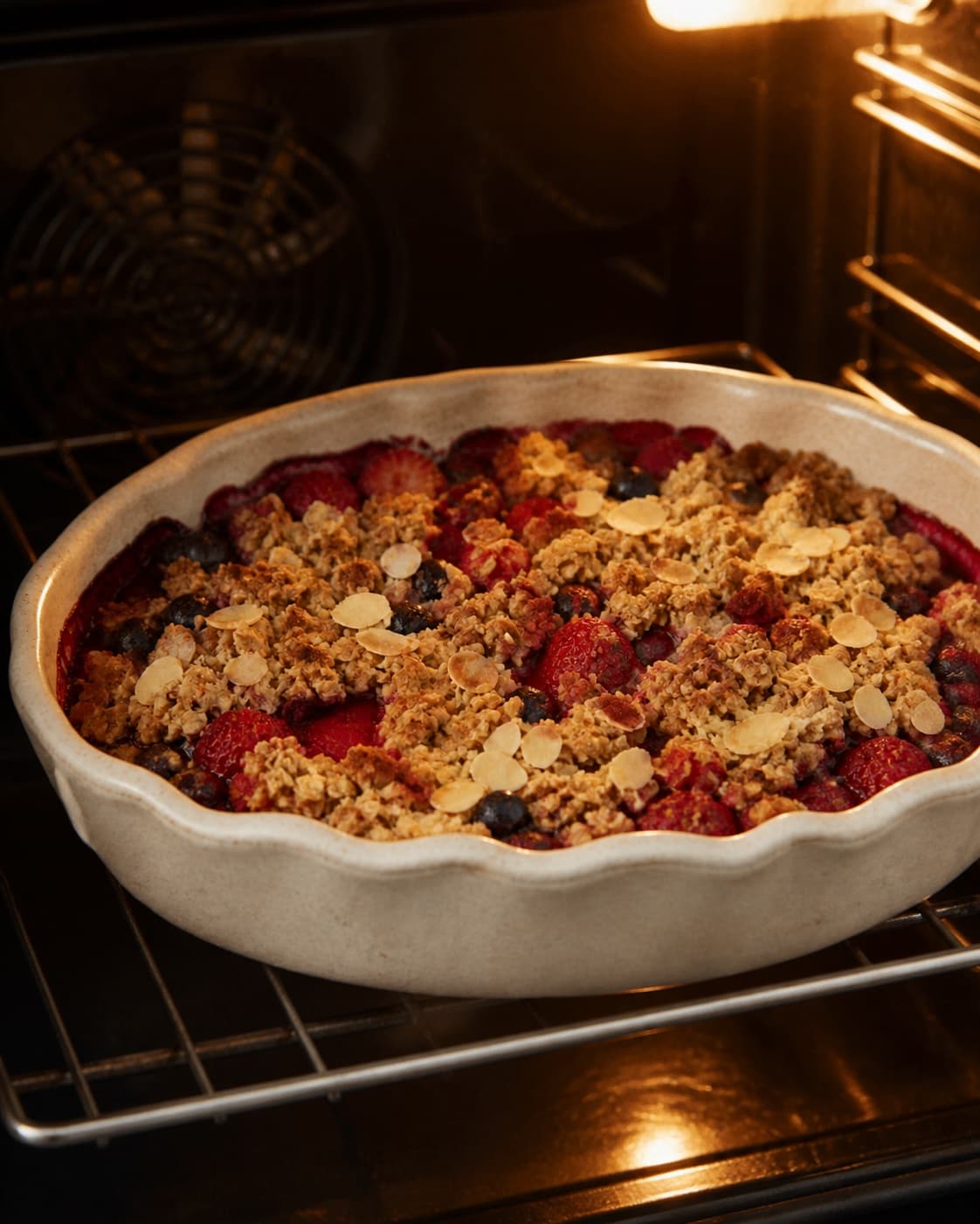 bærcrumble med valgfrie bær baking until golden with a visibly set centre under tilberedningen af bærcrumble med valgfrie bær