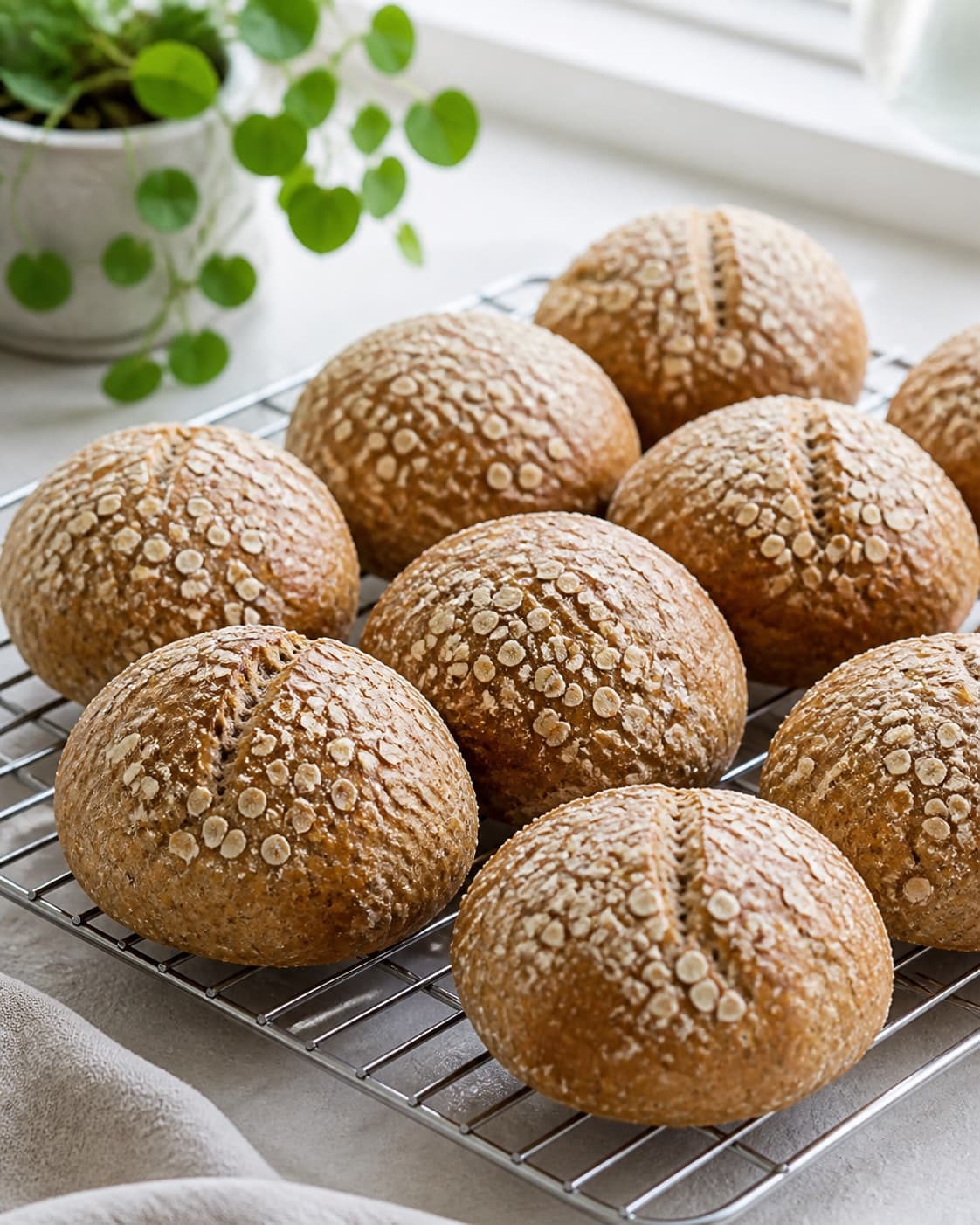 Golden baked koldhævede boller cooling on a wire rack under tilberedningen af koldhævede boller
