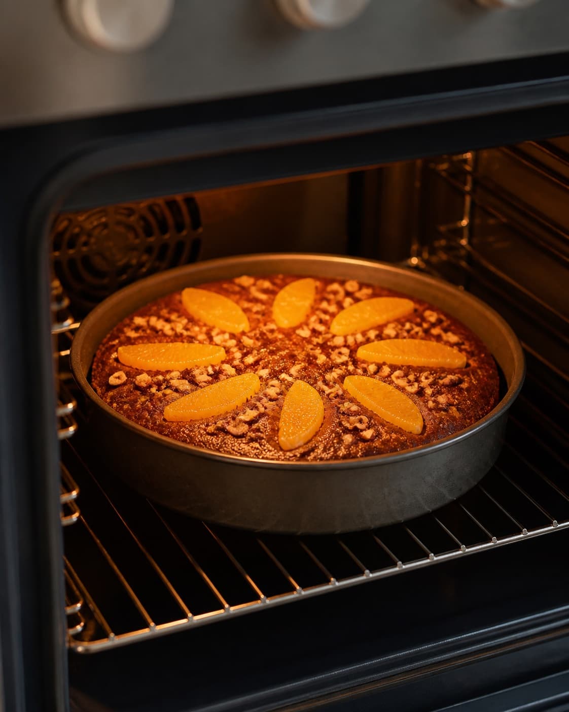 appelsinkage med chokolade baking until golden with a visibly set centre under tilberedningen af appelsinkage med chokolade