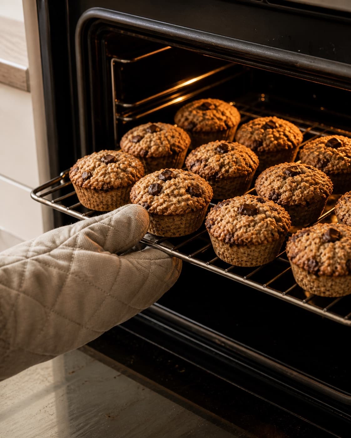 sunde bananmuffins med chokolade baking until golden with a visibly set centre under tilberedningen af sunde bananmuffins med chokolade