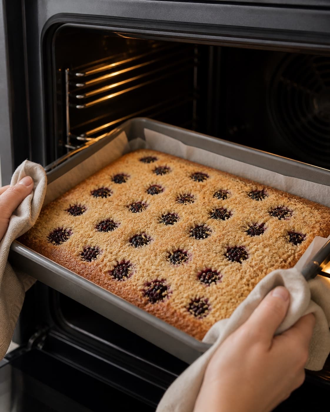 brombærkage uden mel baking until golden with a visibly set centre under tilberedningen af brombærkage uden mel