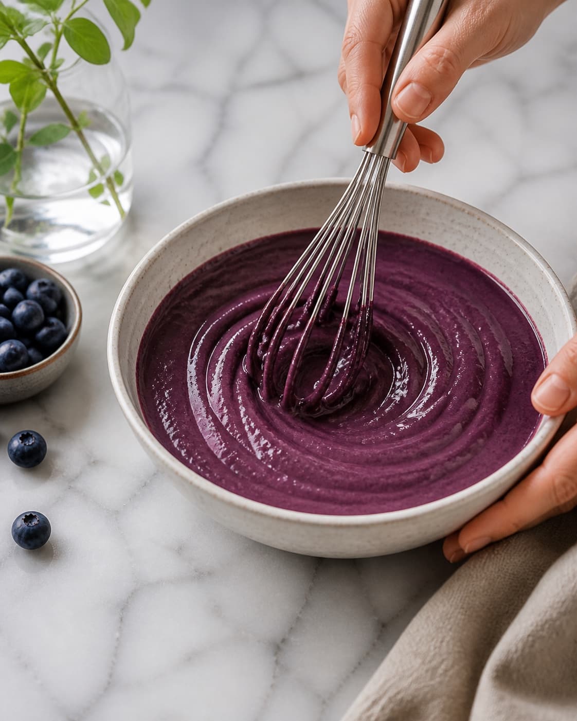 Dressing for acai bowl being whisked until glossy under tilberedningen af acai bowl