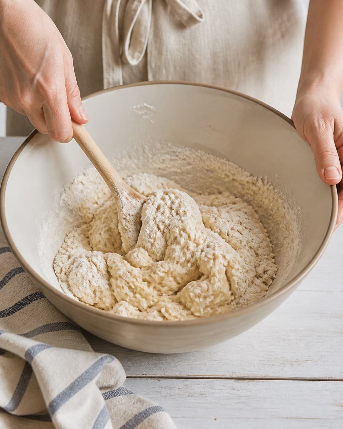 The batter or dough for vegetariske pirogger med kål being gently combined under tilberedningen af vegetariske pirogger med kål