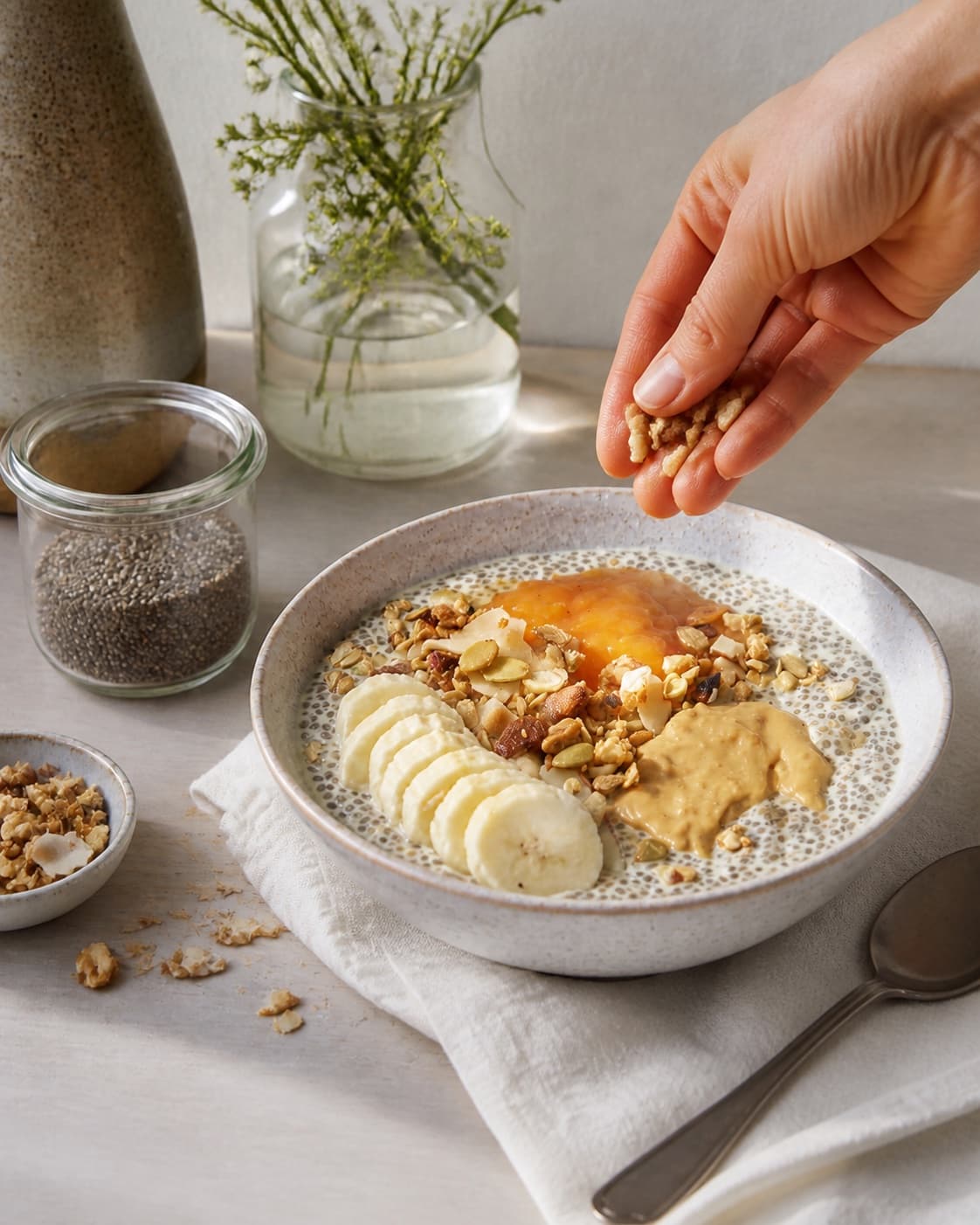 Finished chiagrød – nem grundopskrift being served with a fresh restrained garnish under tilberedningen af chiagrød – nem grundopskrift