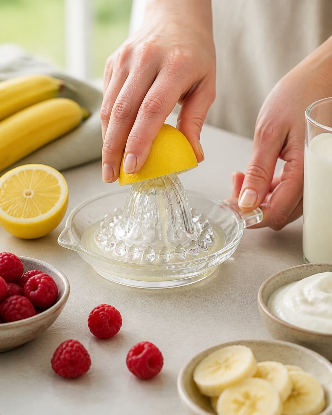 Flavour being extracted for hindbærsmoothie under tilberedningen af hindbærsmoothie