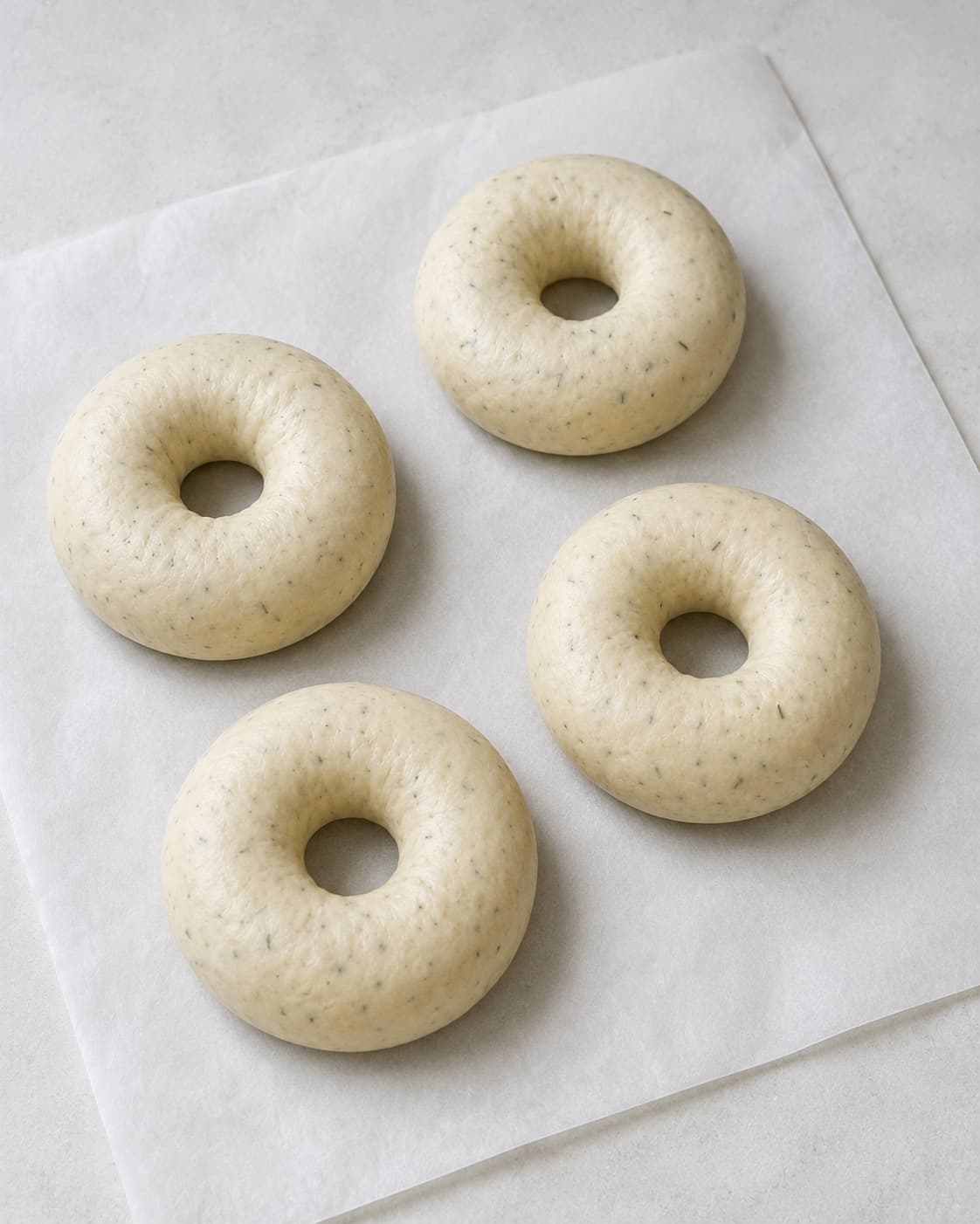 Fire bagelringe formes a 210 gram med 45 millimeter hul