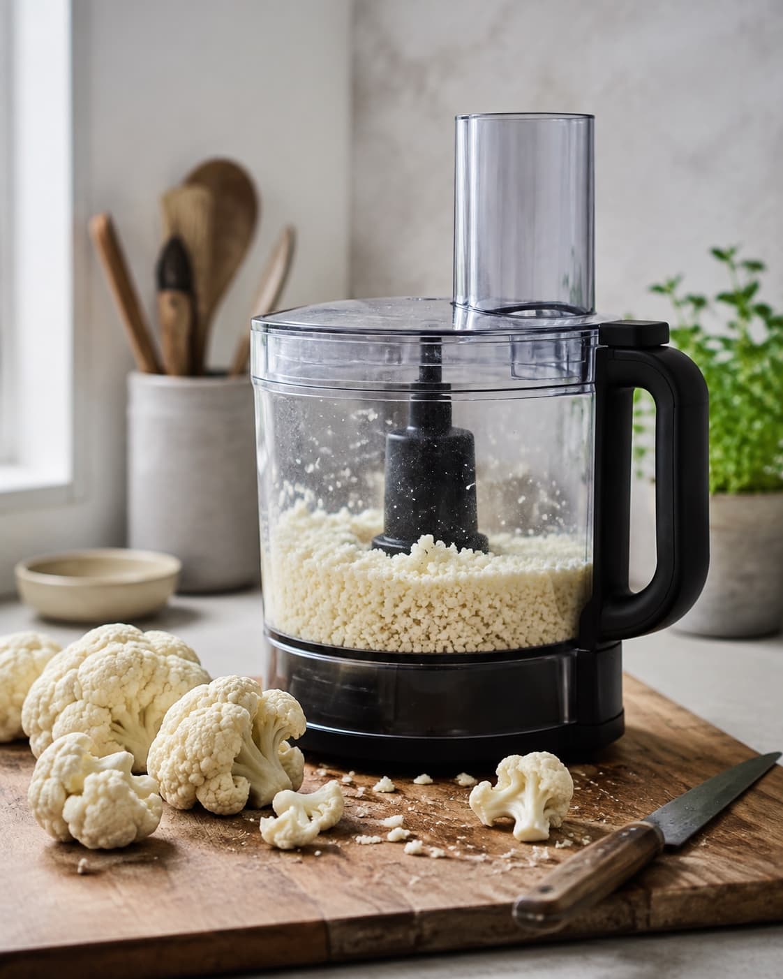 Blomkål pulses i små hold til ens couscousstore korn