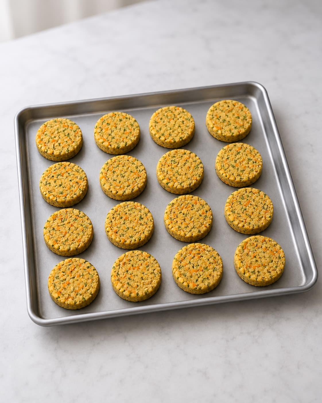 Seksten falafler formes til 45 gram og 18 millimeter