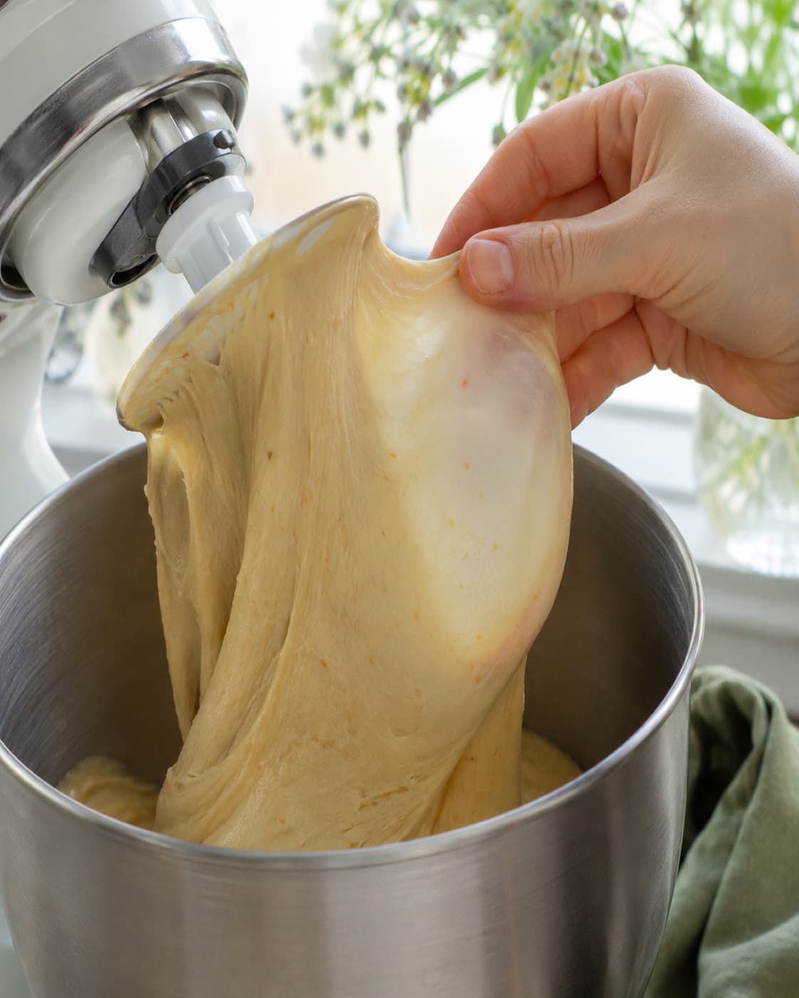Blank bolledej med appelsin strækkes til elastisk rude