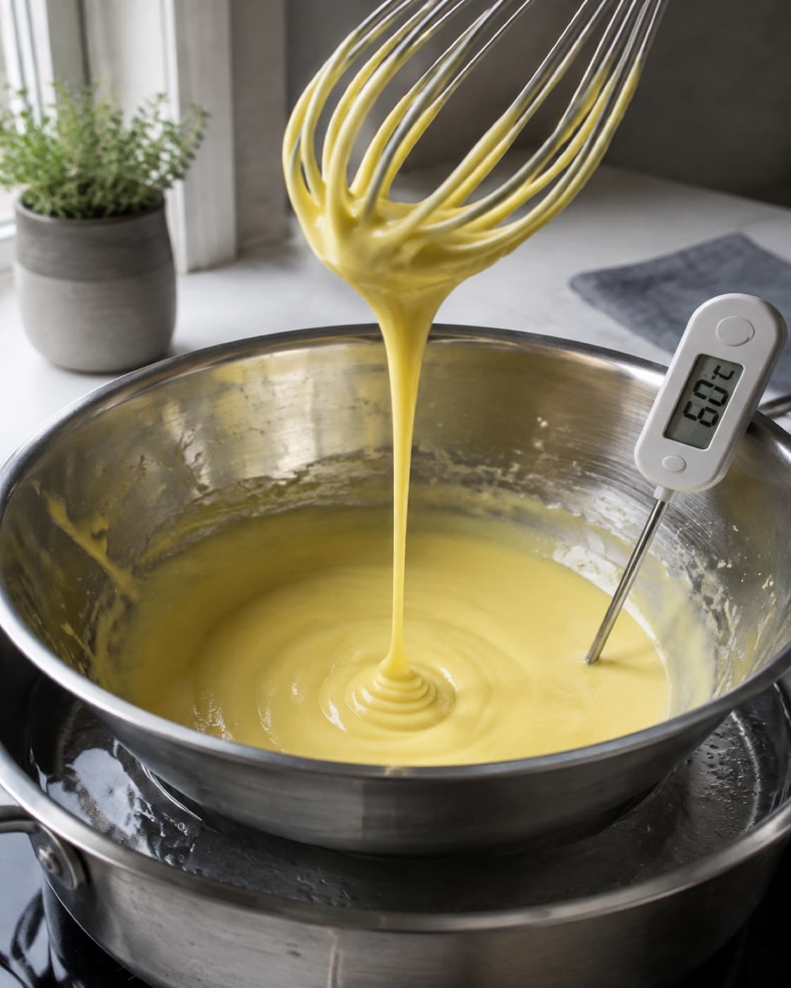 Blank hollandaise holdes hældbar ved 60 grader