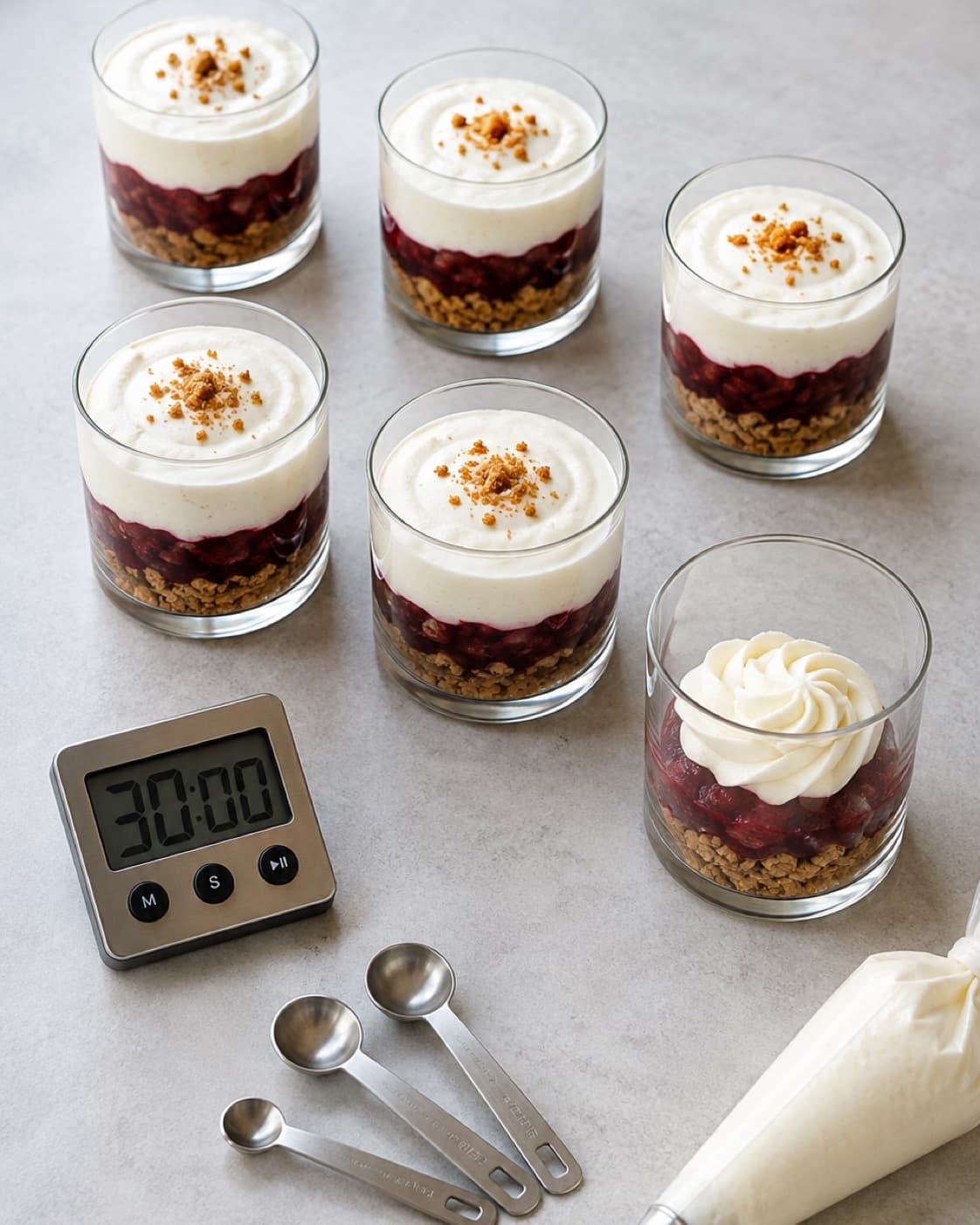 Seks juletriflier samles med kompot, creme og brunkageknas