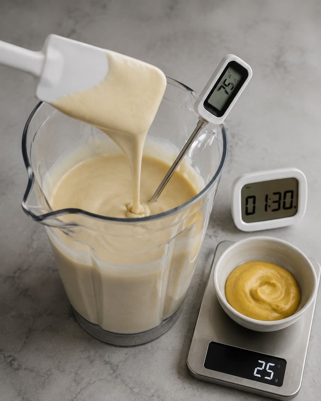 Hvid bønne-dijoncreme blendes ved 75 grader i 90 sekunder
