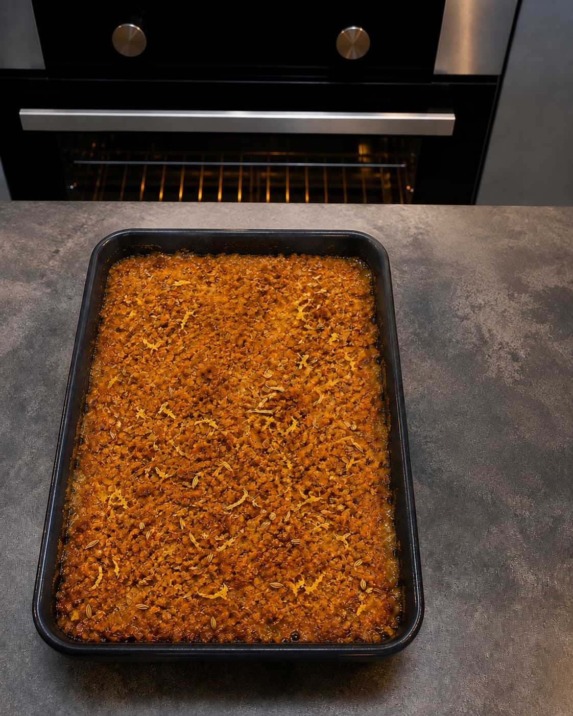 Kartoffelgratin med rugtop bages ved 220 grader til 96 grader og hviler 20 minutter