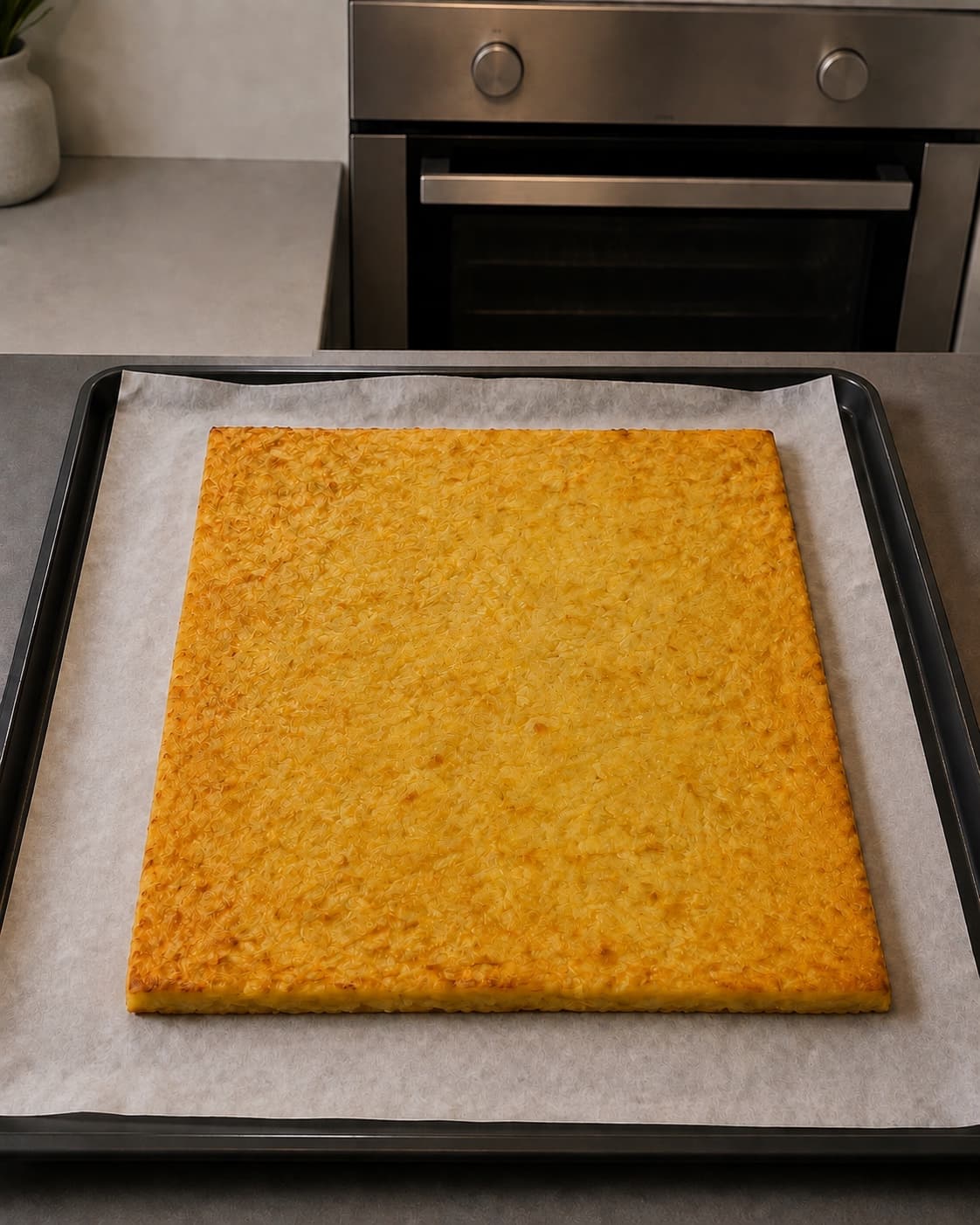 Kartoffelbund på 30 gange 35 centimeter og 8 millimeter bages til 96 grader