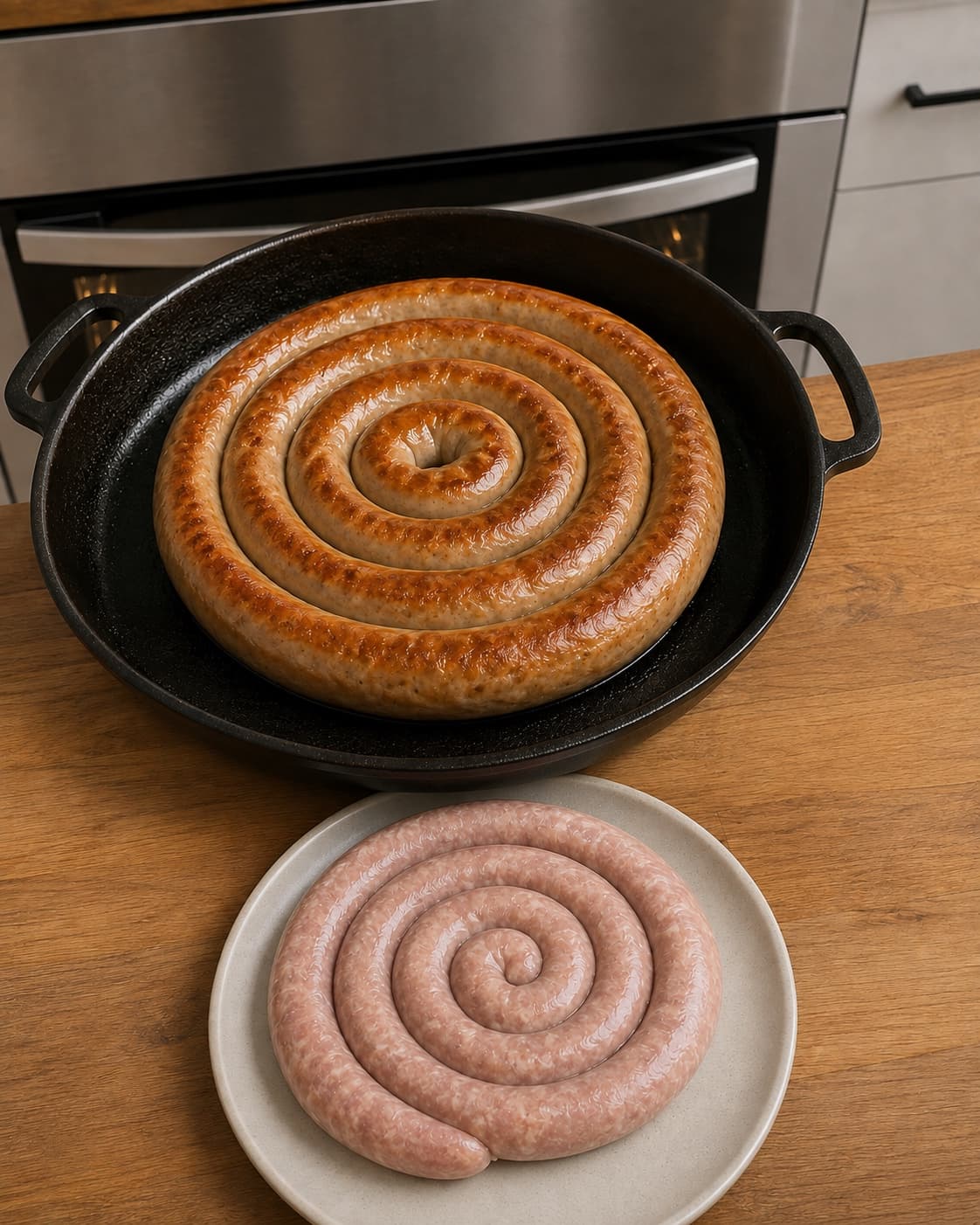 Medisterspiral på 24 centimeter brunes og bages ved 180 grader
