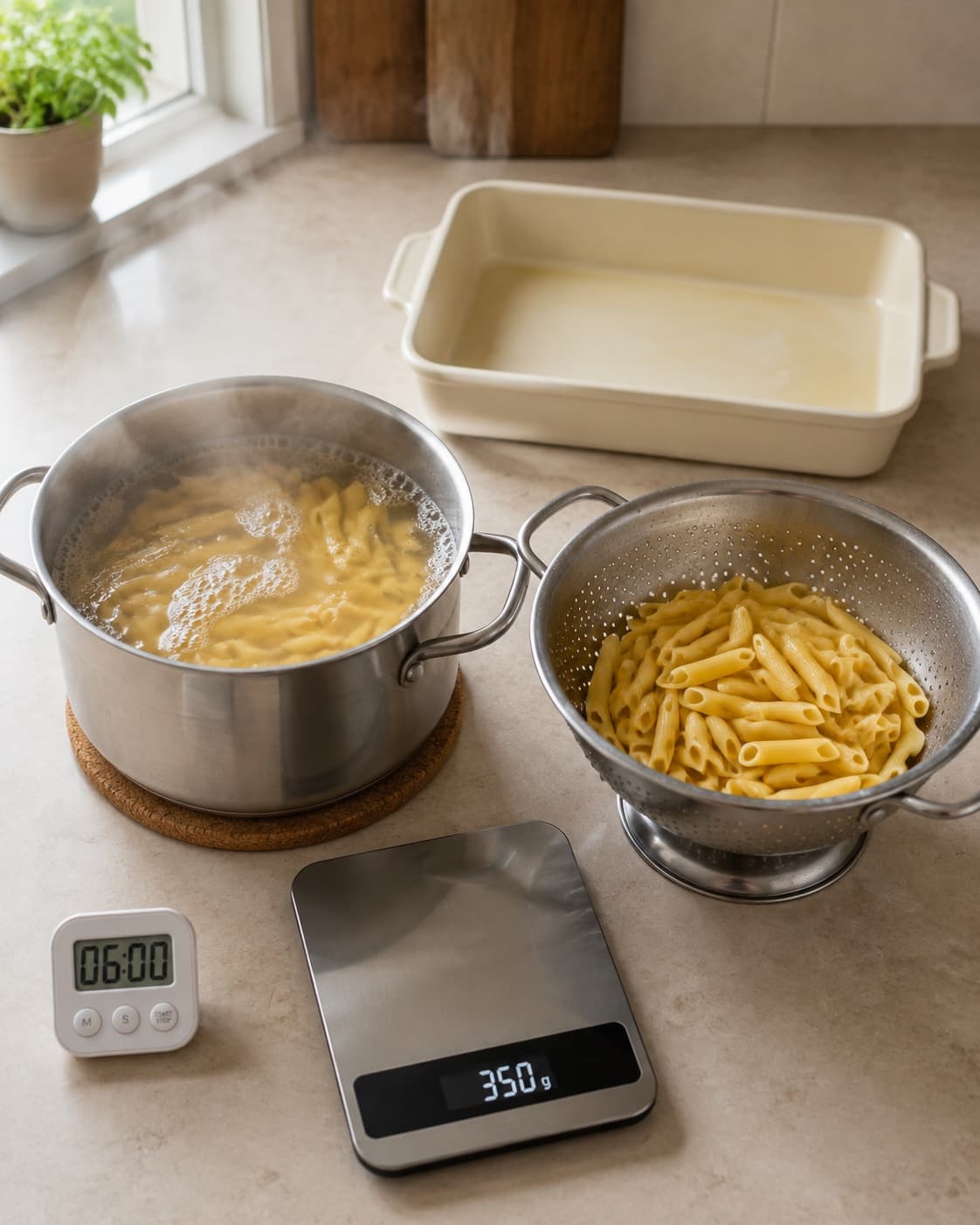 Penne forkoges i præcis seks minutter
