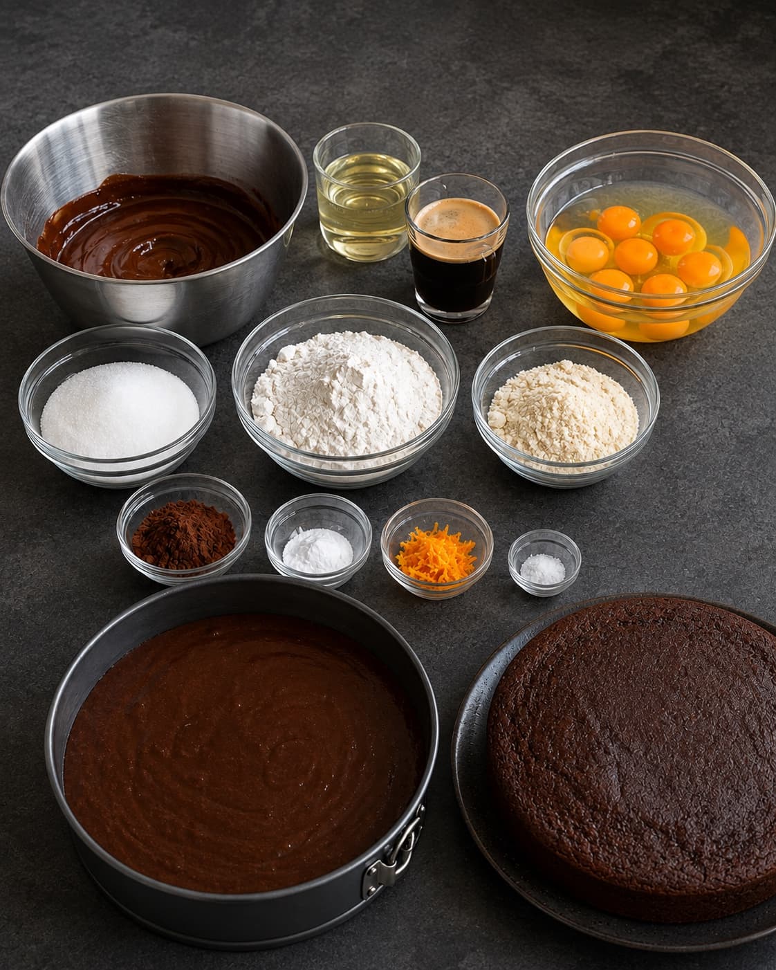Sachertortebund blandes ved 45 grader og bages til 94 grader