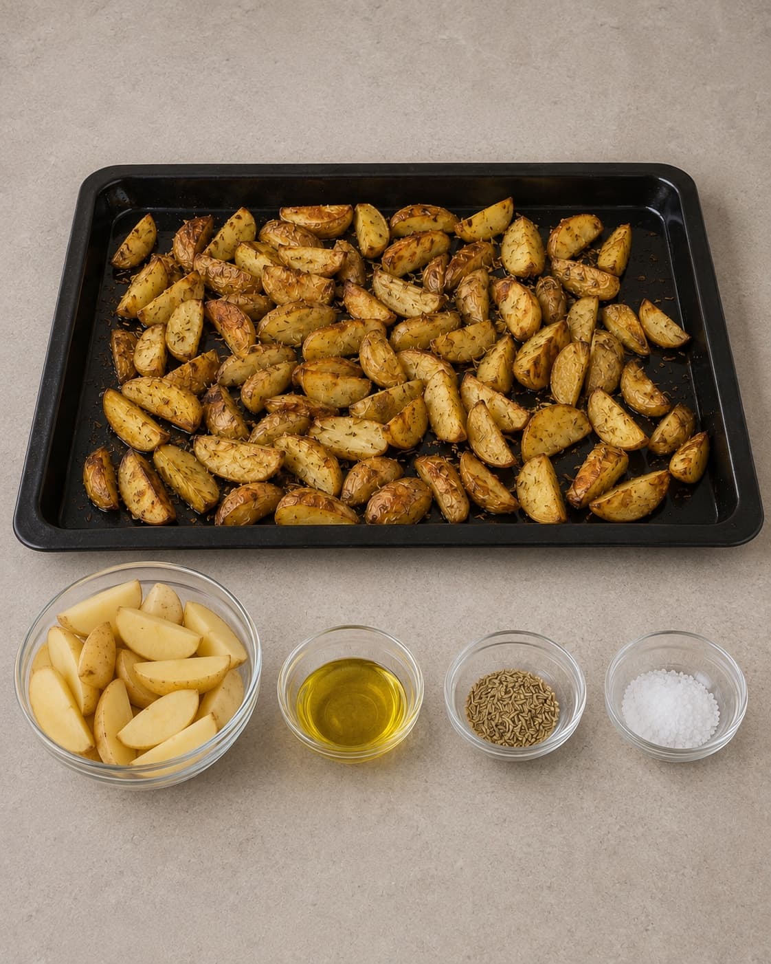 Kartoffelbåde med fennikelfrø bages til 95 grader
