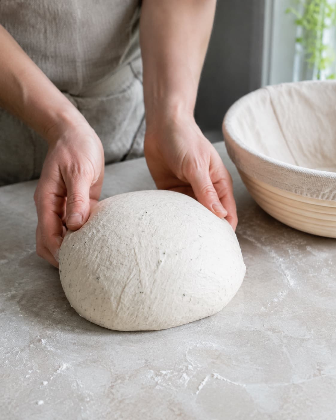 Kartoffel-surdejen spændes til et fritstående rundt brød