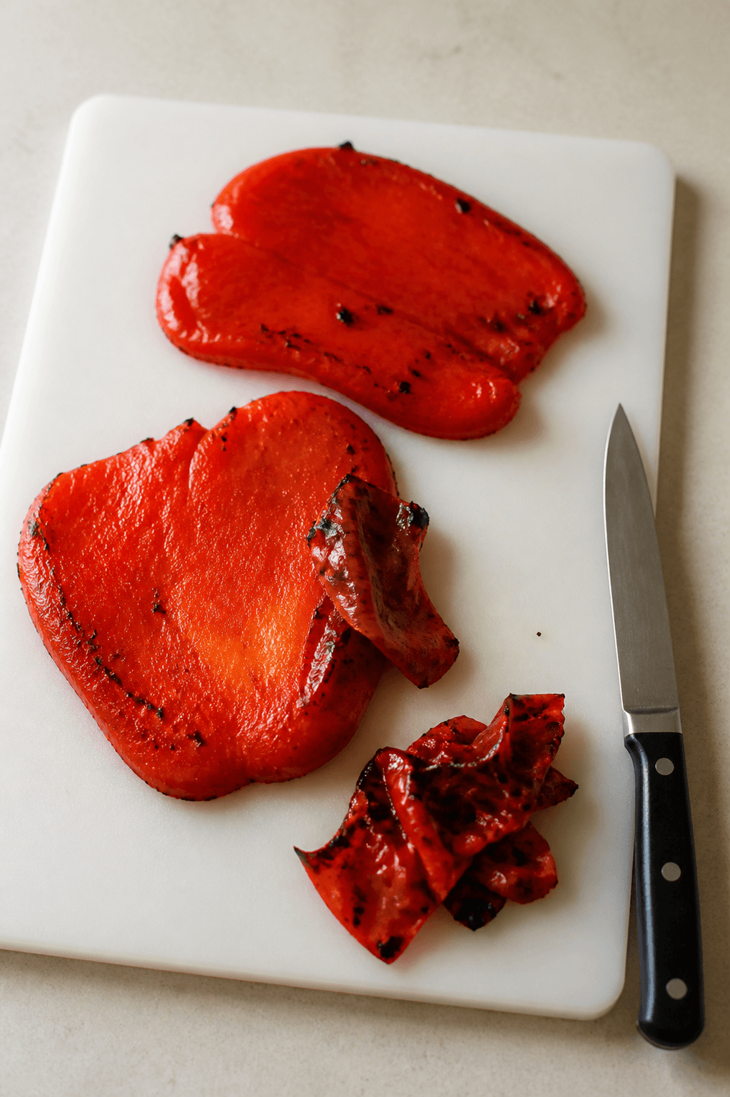 Skind fjernes fra de bagte peberfrugter