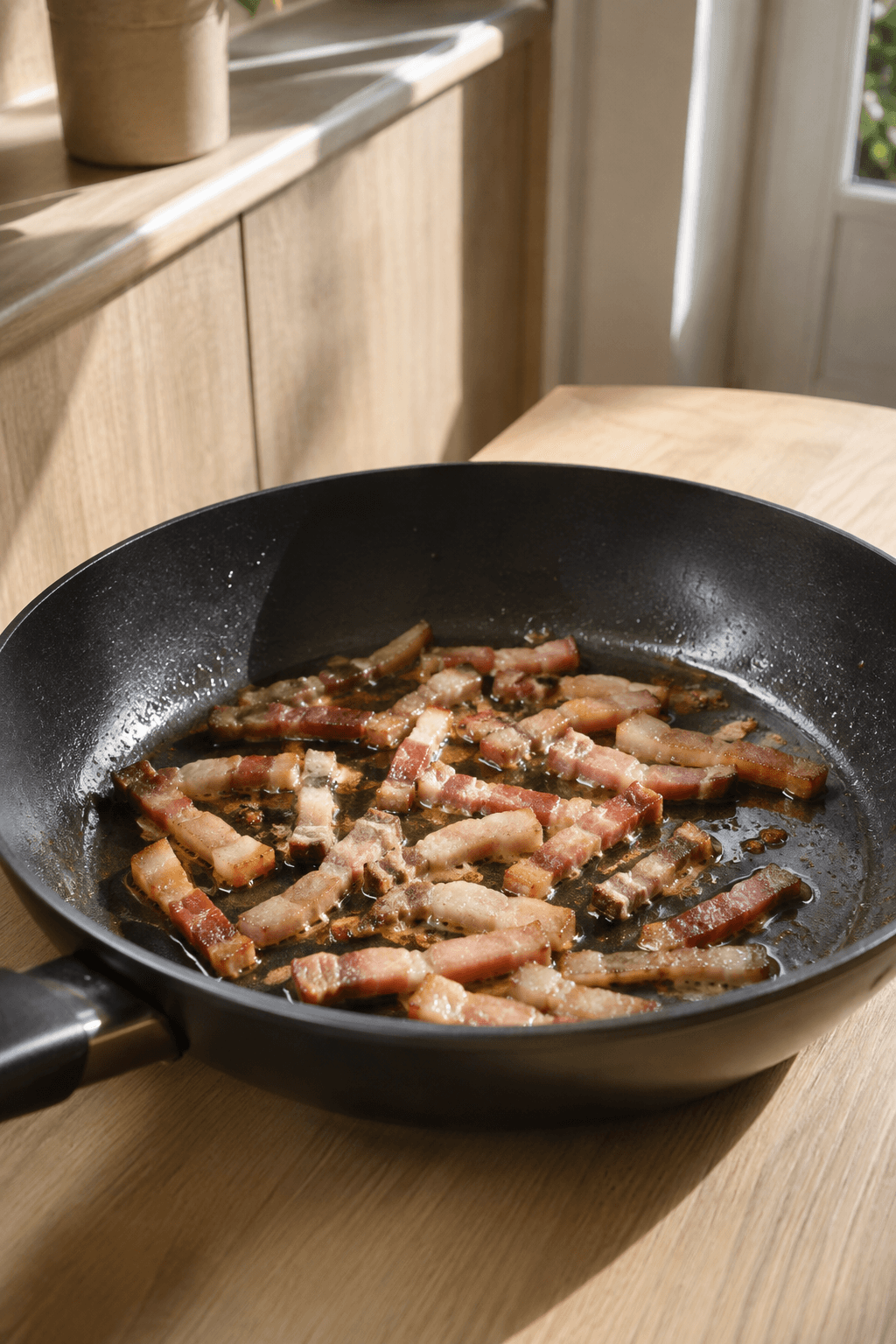 Guanciale steger langsomt på panden