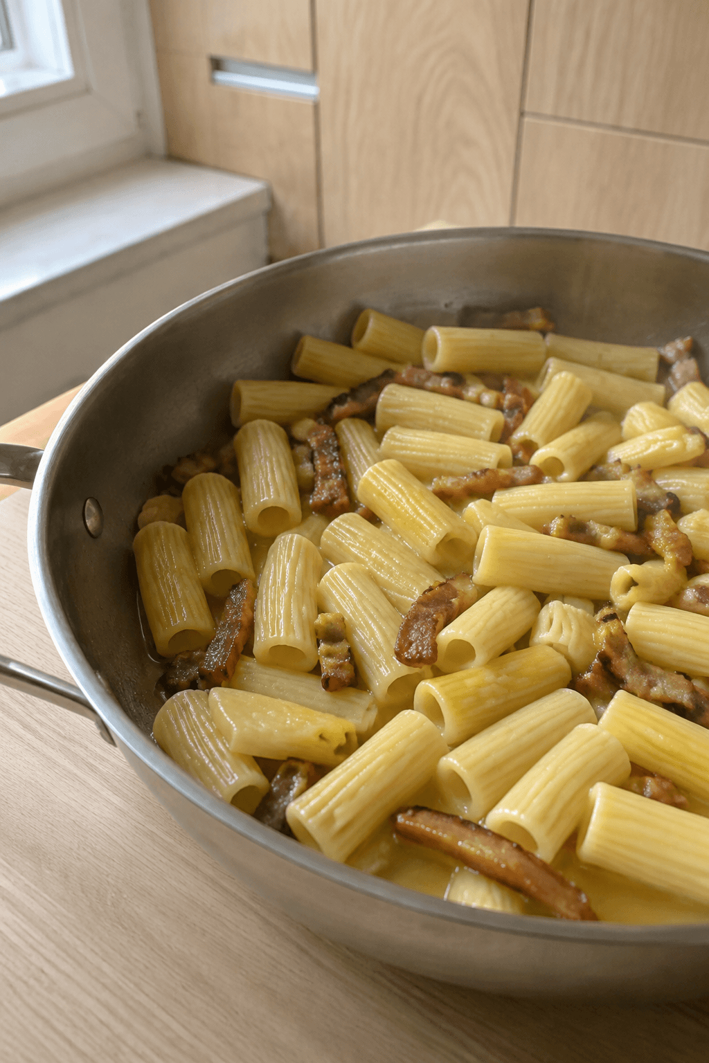 Pastaen vendes med guanciale og pastavand