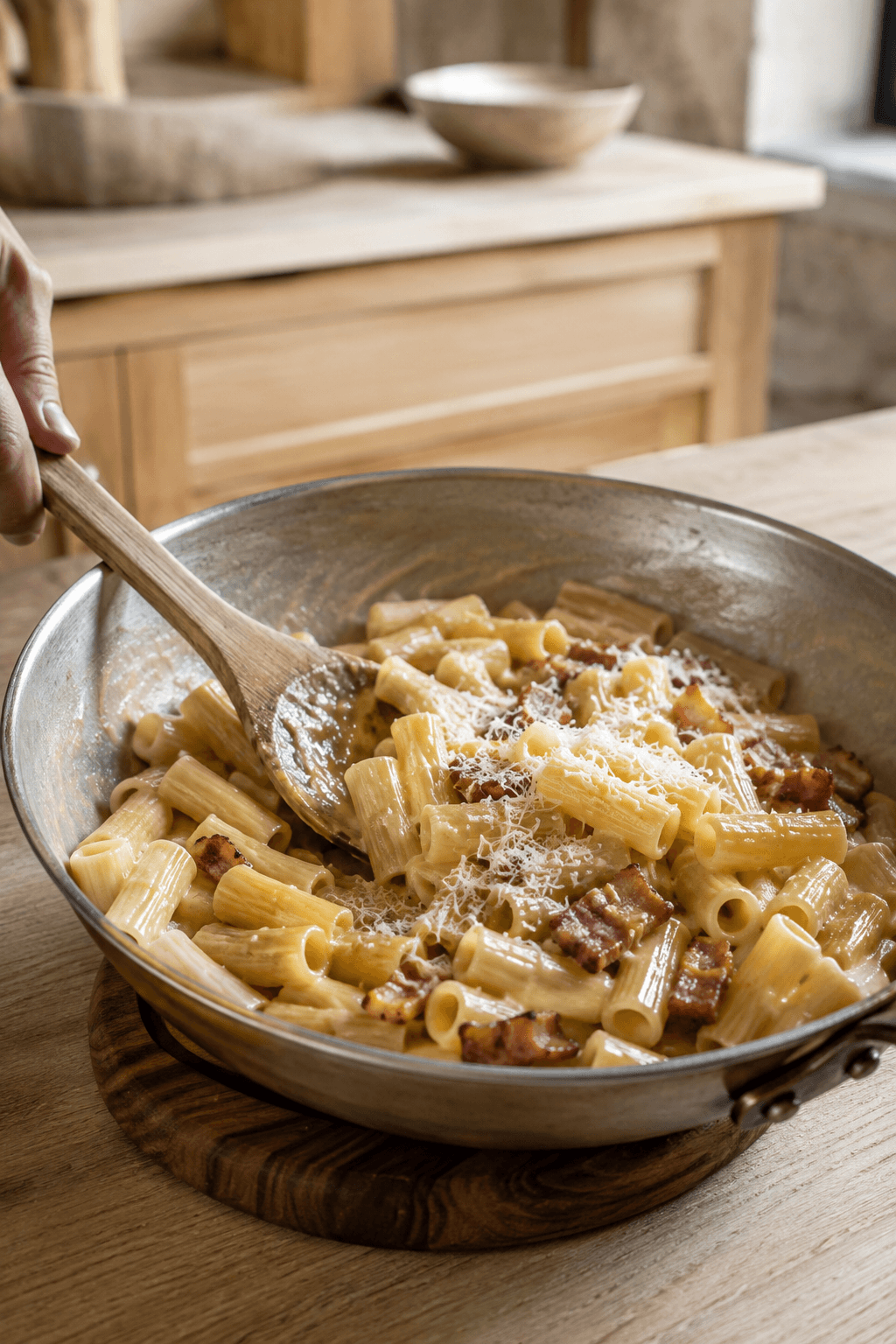 Fintrevet pecorino vendes i pastaen