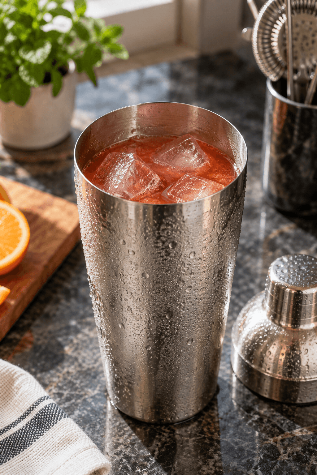 Rubinorange Alabama Slammer-base shakes kold med store isterninger