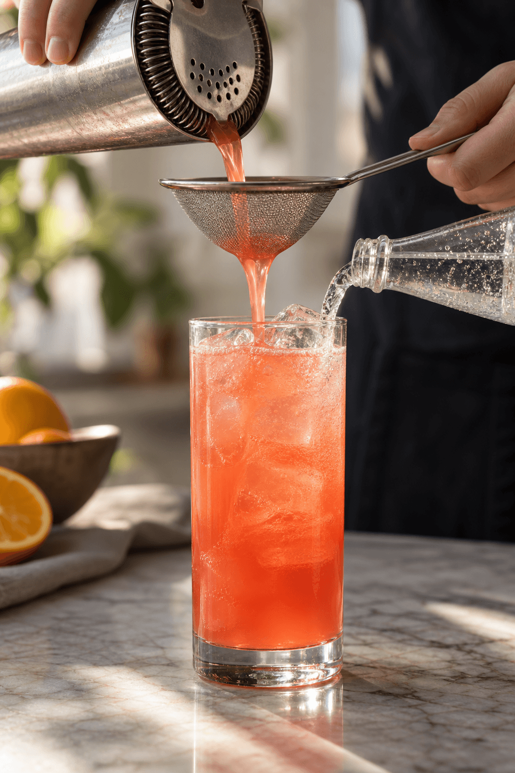 Alabama Slammer dobbeltsies over is i ét highballglas og toppes med soda