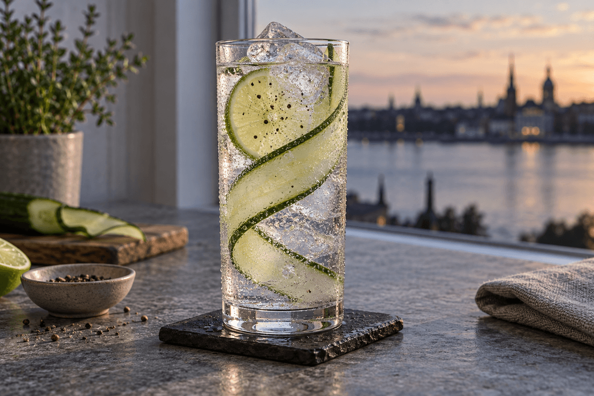 Big Daddy highball med vodka, lime, agurk og sort peber