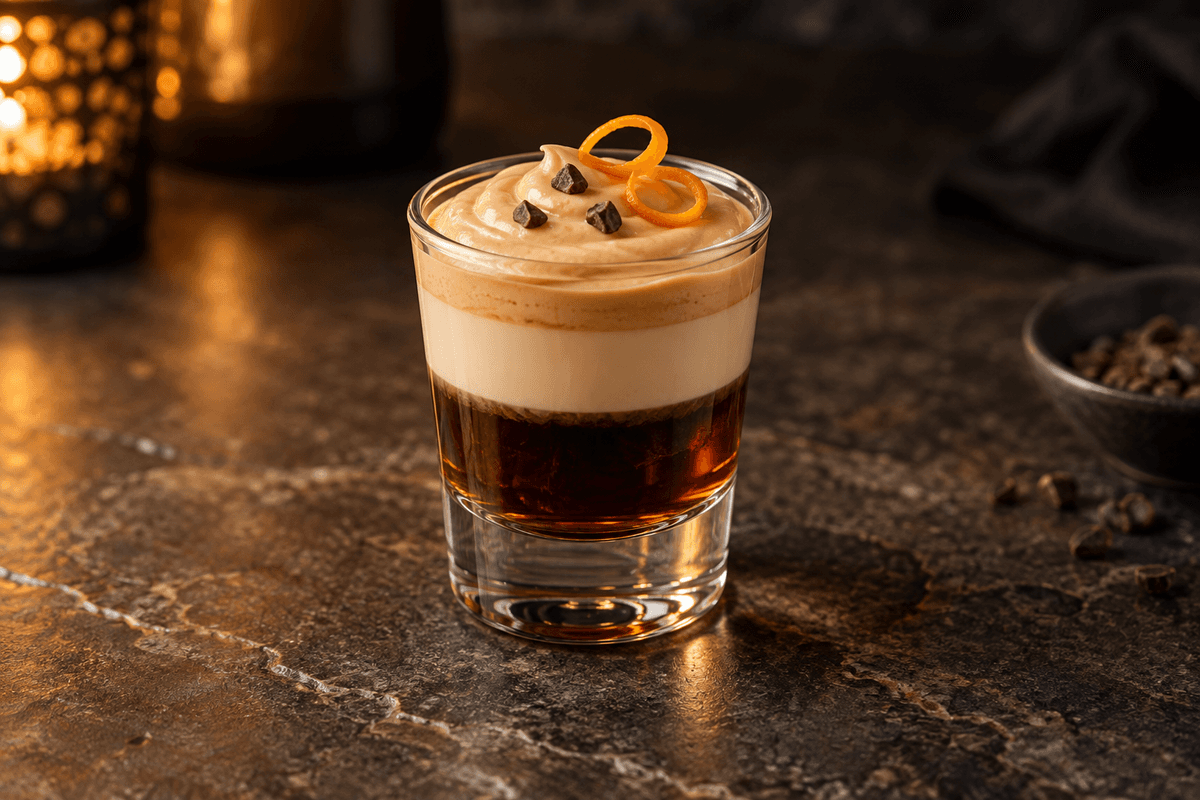 Lagvis Blow Job-shot med kaffe, amaretto, irsk flødelikør og saltet karamelfløde