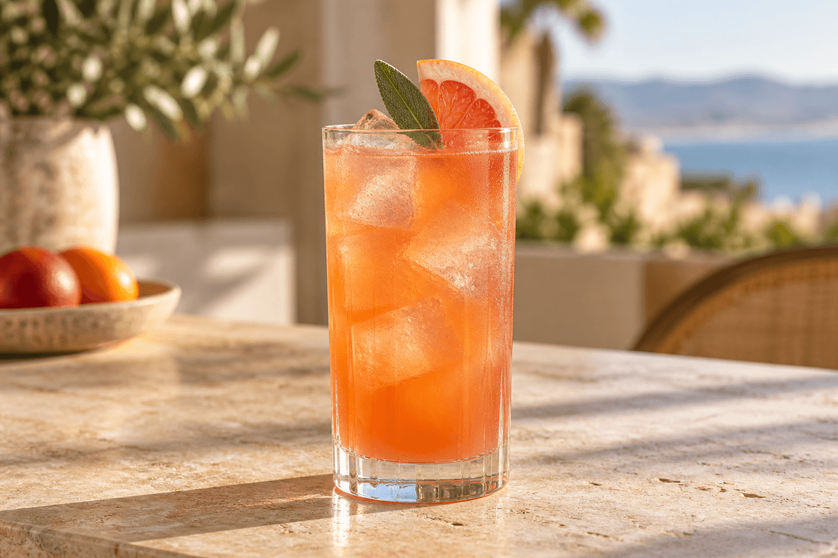 California Iced Tea med pink grapefrugt, blodappelsin og salvie