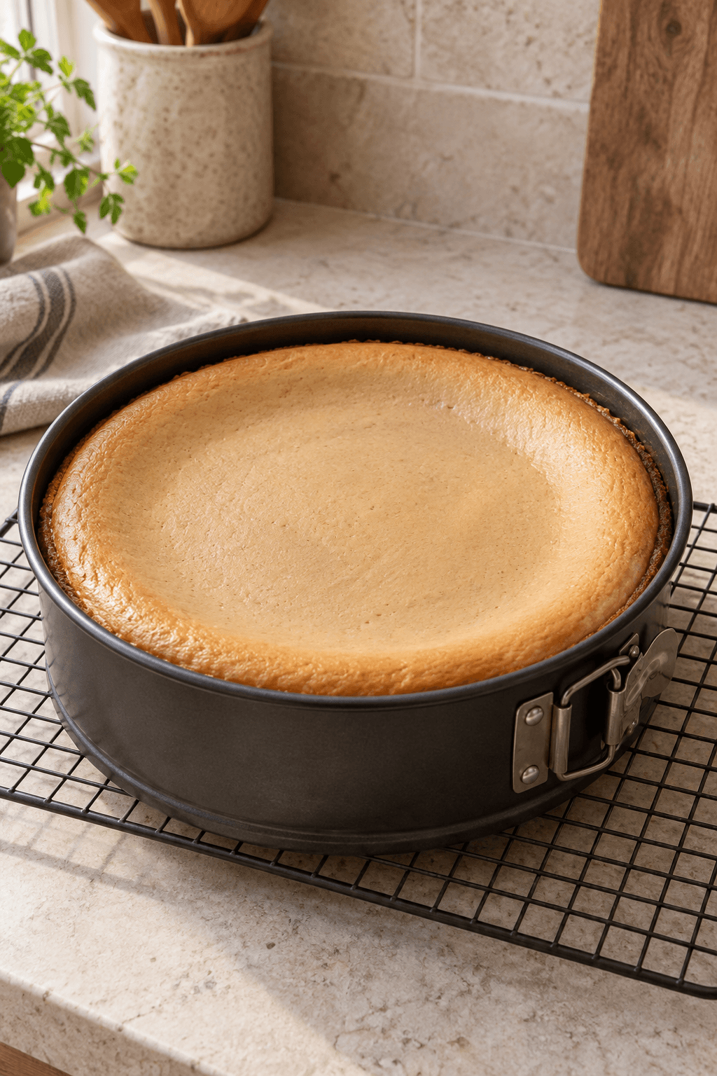 Bagt cappuccino-cheesecake køler langsomt i springformen