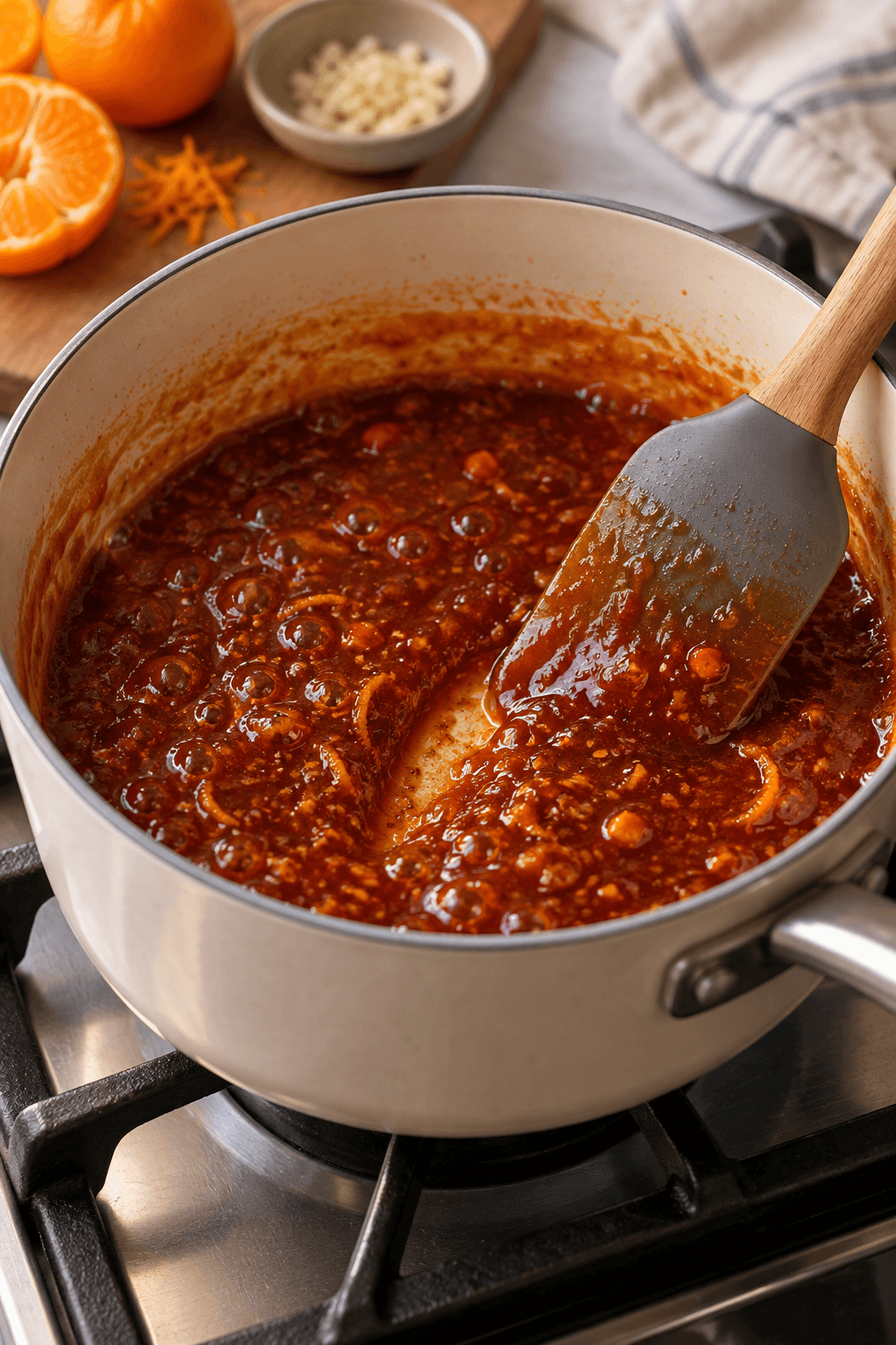 Mandarin-chipotle-barbecueglaze koges blank og penseltyk