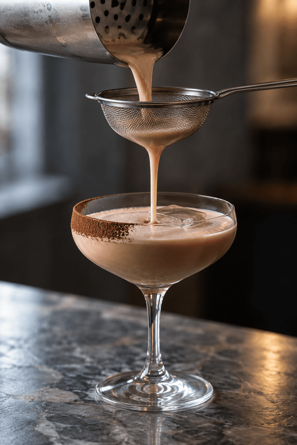 Lys mokkafarvet Dea Lea-cocktail dobbelt-sies gennem fin si i koldt coupeglas