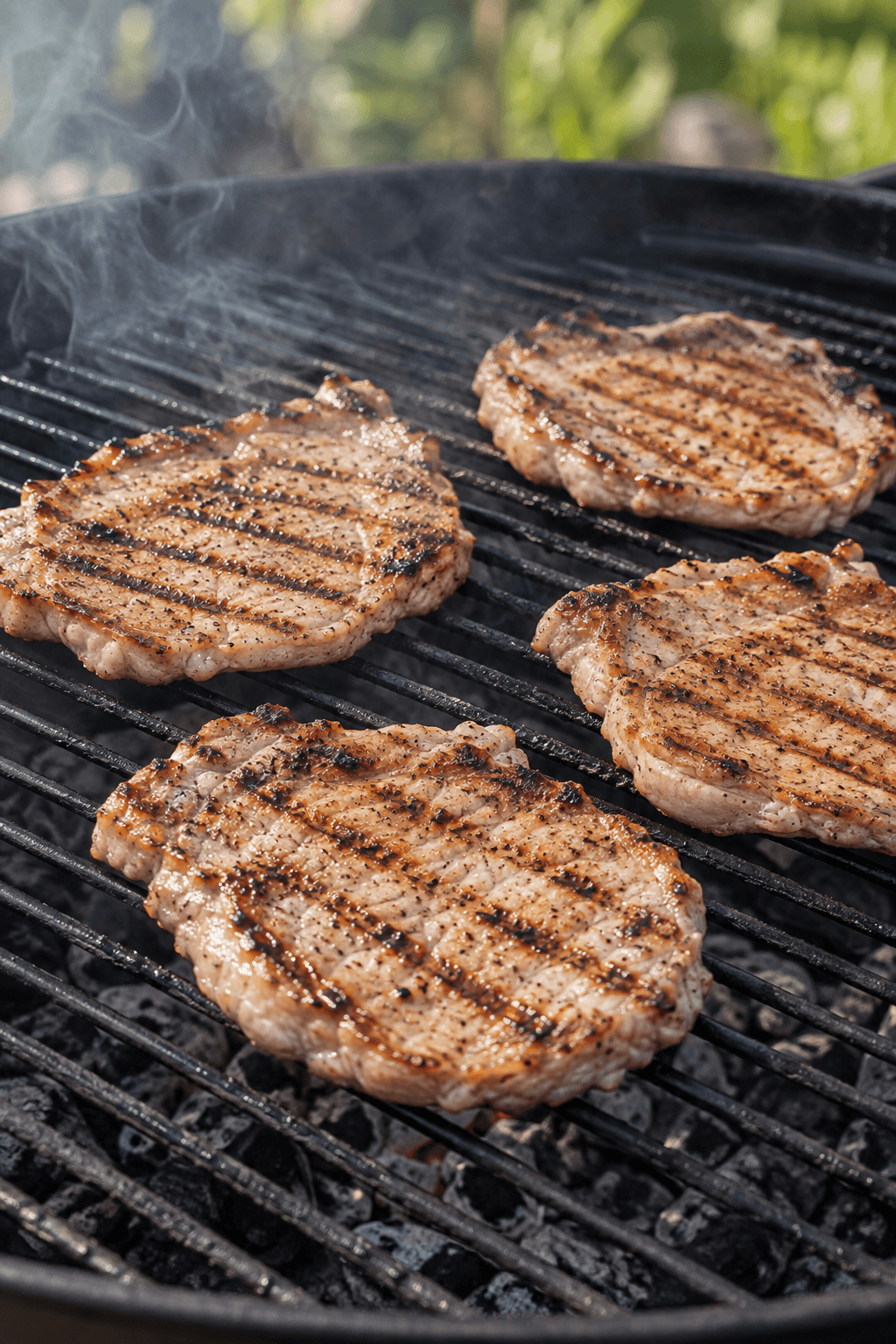 Fire tynde skinkeschnitzler grilles uden glasur med tydelige grillmærker