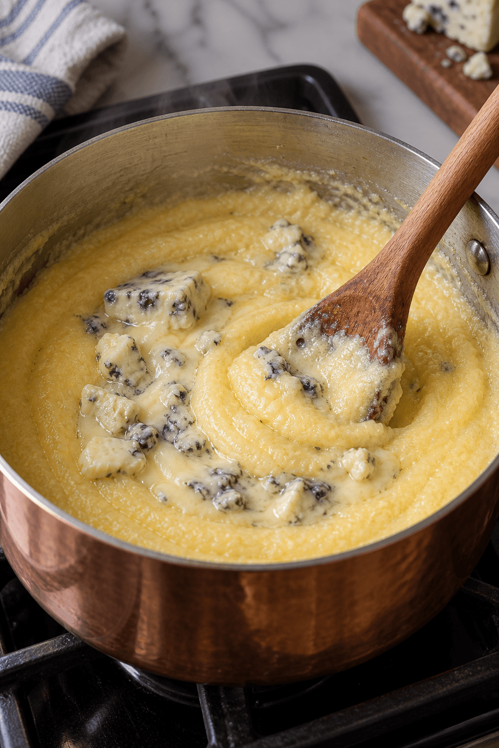 Cremet polenta med smeltende gorgonzola i én gryde