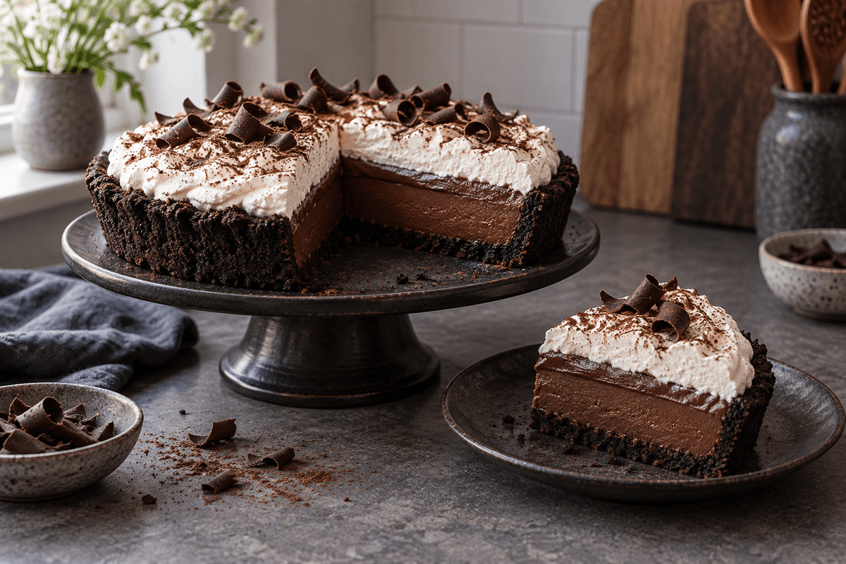 Mississippi mudpie med mørk kiksebund, espressofyld, chokoladecreme og flødeskum