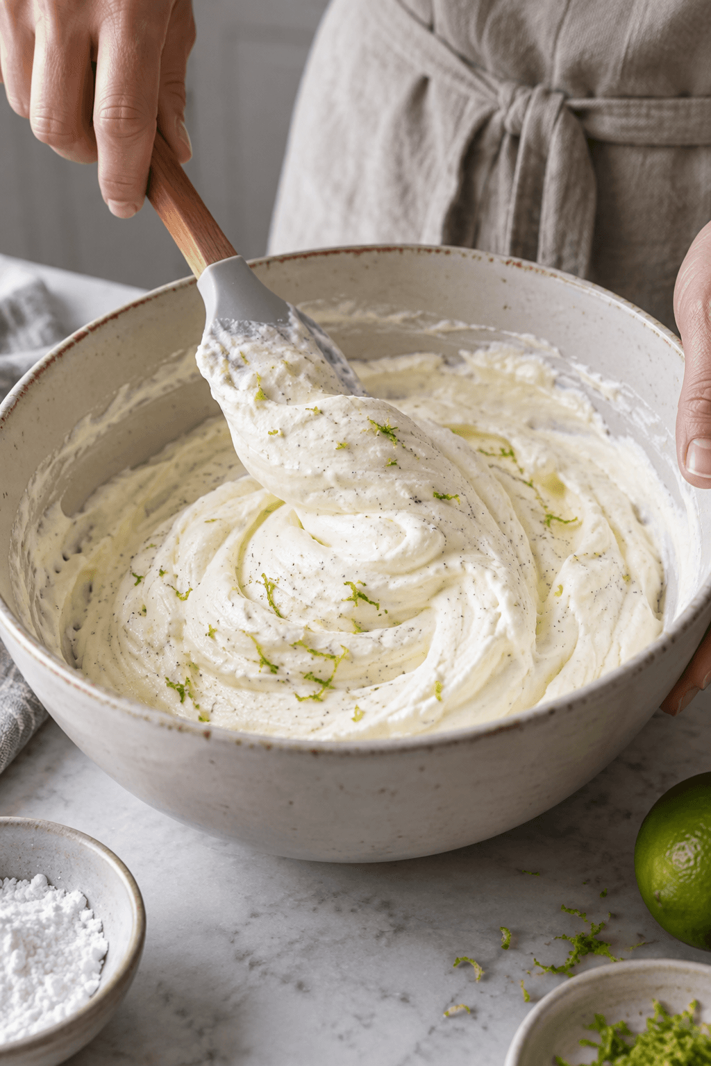 Luftig flødeskum vendes med skyr, vanilje og limeskal
