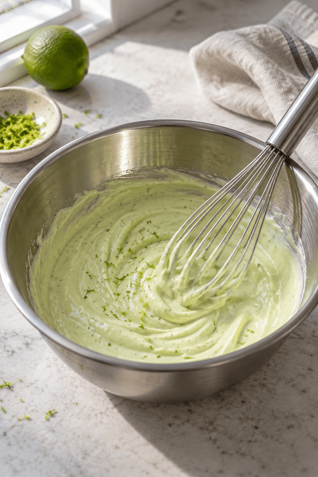 Lysegrøn wasabi-limecreme piskes glat