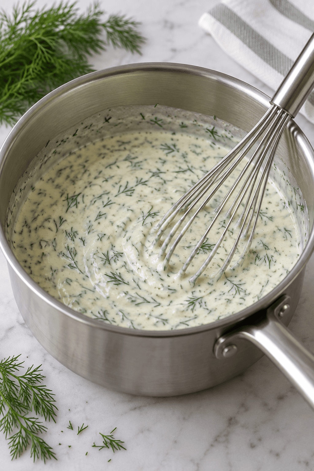 Lys kærnemælk-dildsauce piskes i én gryde