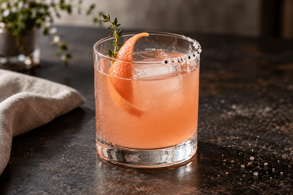 Salty Dog med pink grapefrugt, timianhonning og peber-saltkant