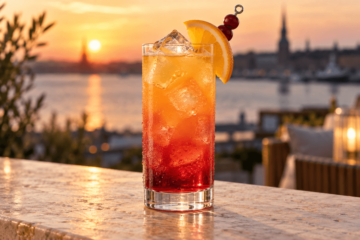 Sex on the Beach cocktail med ferskenorange og tranebærrød gradient