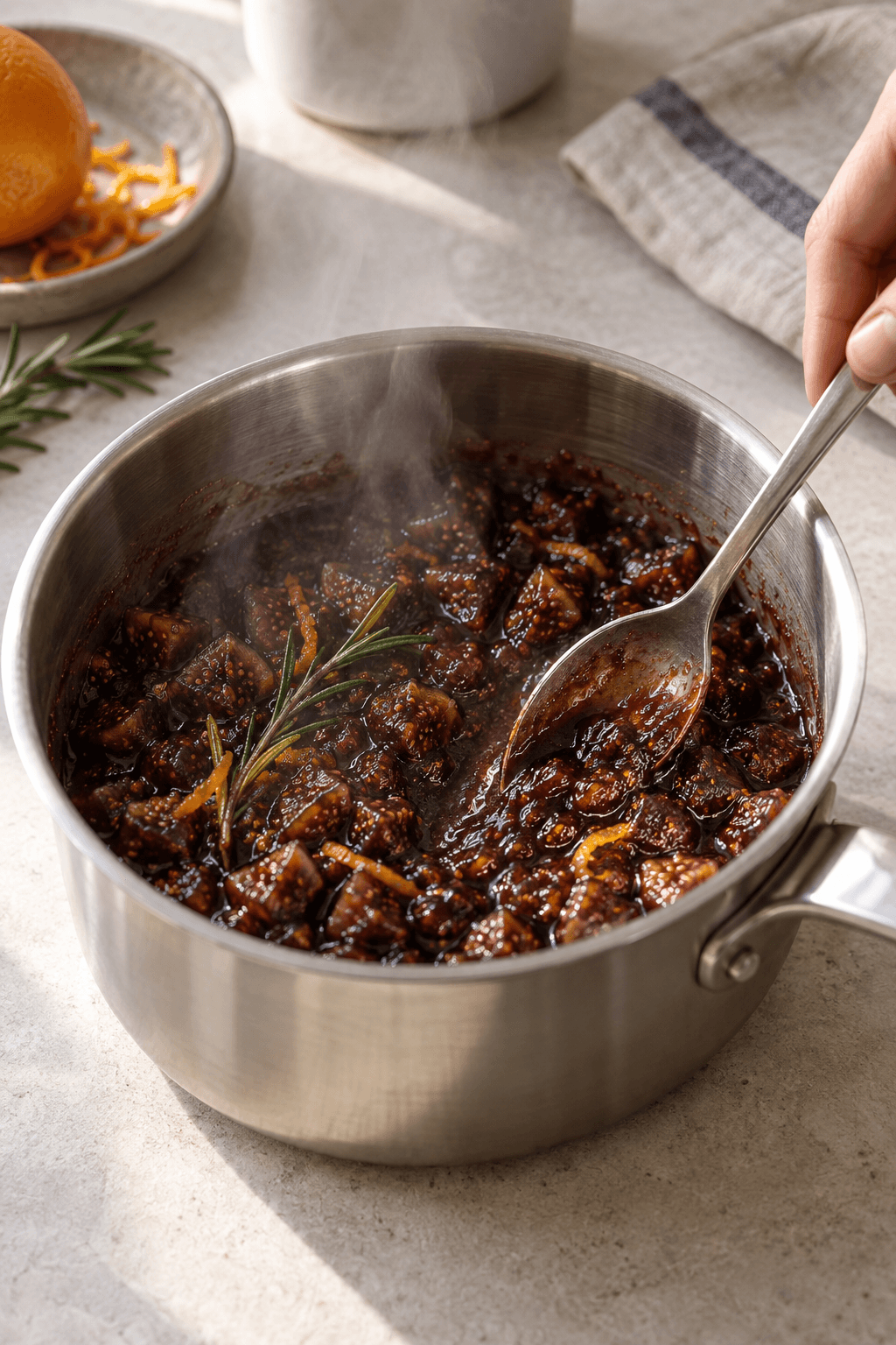 Tørrede figner simrer med portvin, appelsin og rosmarin